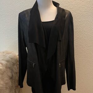Worthington Black Faux Leather Jacket with Draped Collar - Sz L
